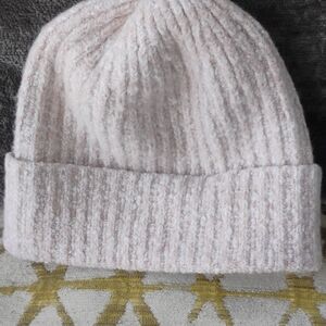 Madewell Pink And White Knit Beanie Cap